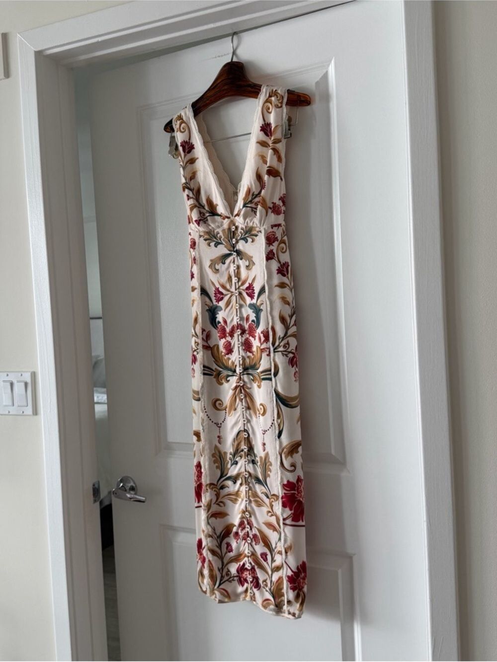 Farm Rio Royal Garden Print Sleeveless Satin Dress - Picture 8 of 11